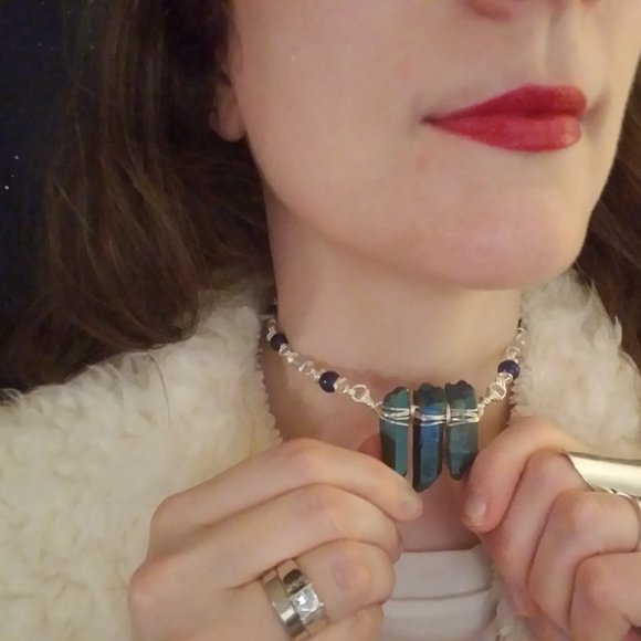 Metallic Cosmos Quartz Lapis Flourite Necklace - Picture 5 of 9